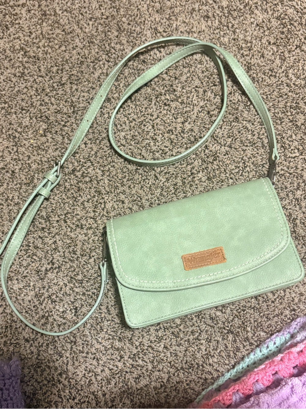 Wrangler Mint Green Crossbody Bag with Tan Logo Patch